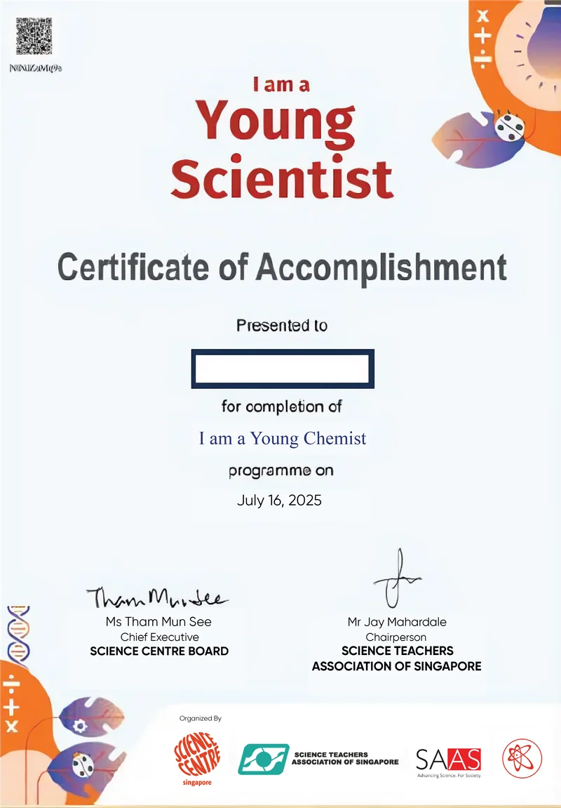 Young Scientist Certificate of Accomplishment